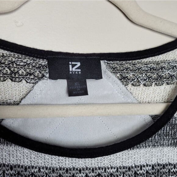 IZ Byer Black White Stripe Mixed Media Blouse Top Lace Knit Semi Sheer Size XL - Picture 9 of 13